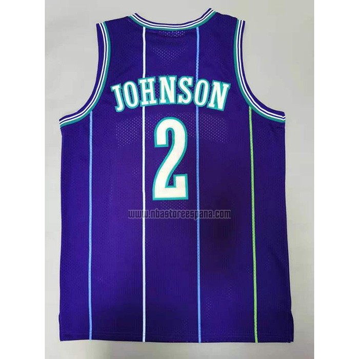 Camiseta Charlotte Hornets Larry Johnson NO 2 Mitchell & Ness 1994-95 Violeta